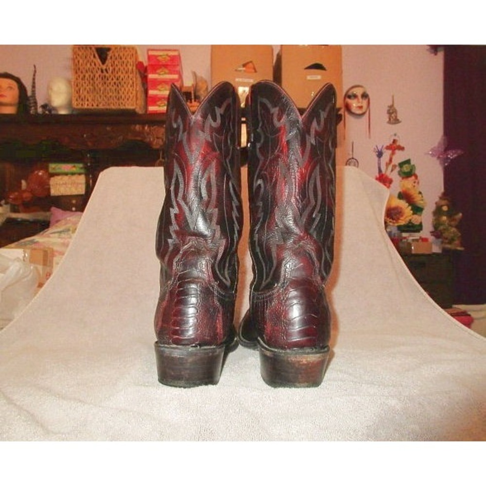 Lucchese Exotic Cowboy Boots Mens 11 D Black Cherry Ostrich Leg Leather Western - Picture 10 of 11